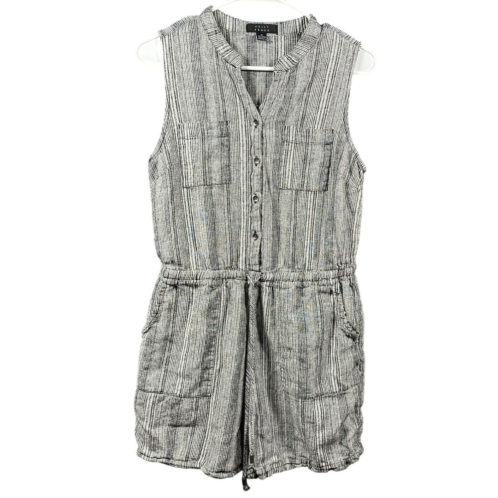 Kelly Renee Women's Striped Sleeveless Romper Drawstring Waist Pockets Casual